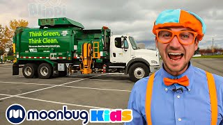 Blippi Recycles with Garbage Trucks  Blippi  Kids Songs  Moonbug Kids [upl. by Stuart]