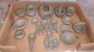 How to make miniature cooking set with clay miniature stove [upl. by Nuhs]