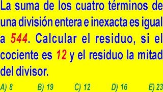 DIVISIÓN PROBLEMA RESUELTO NIVEL UNI  EXAMEN ADMISIÓN A LA UNIVERSIDAD  ARITMÉTICA [upl. by Inaliak]