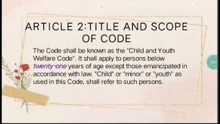 PRESIDENTIAL DECREE NO603 THE CHILD AND YOUTH WELFARE CODE✨ [upl. by Burford152]