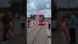 Cottbus  Feierliche Begrüßung der ersten neuen Straßenbahn von Skoda [upl. by Haas164]