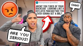 MAKING UP FAKE DISRESPECTFUL QUESTIONS TO ASK MY FIANCE PRANK ENDS BADLY [upl. by Corilla]