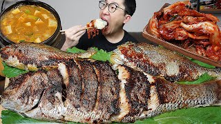 눈알까지 후루룩 40cm대왕 🐟도미구이와 된장찌개 요리 먹방 Grilled Sea Bream MUKBANG [upl. by Hedberg]