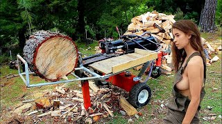 Unleashing the Beast Dominating Logs with PowerPacked Wood Splitting woodworking wood [upl. by Noryak]