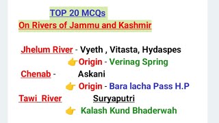 TOP 20 MCQs On Rivers Of Jammu and Kashmir Jkssb JKP Constable JKPSI NT Exams  With Explanation [upl. by Akeemaj572]