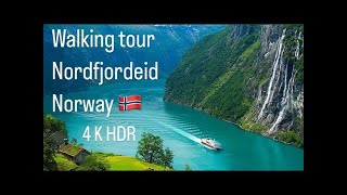 Walking tour Nordfjordeid Norway 🇳🇴 4K HDR  Прогулка по городу Норвегия 😮‍💨 [upl. by Lleuqar]