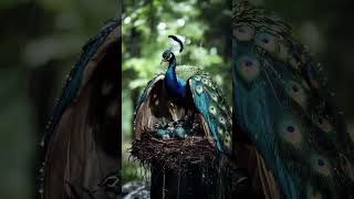 Peacock Mom Keeps Her Chicks Safe in the Rain mother birds peacock rain trending [upl. by Elyrpa]