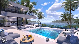 Ocean Front Villa  Day amp Sunset Ambience  Calm Beach Waves amp Tropical Nature Sounds [upl. by Xonk333]