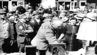 Civilians of a town Weimar on a forced visit to the Buchenwald concentration camHD Stock Footage [upl. by Annaillil785]