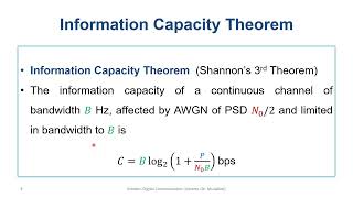 Capacity of A Gaussian Channel and Information Capacity Theorem [upl. by Eraste]