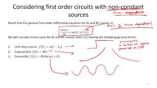 Lecture 14 First Order Circuits RL and RC Circuits with Non Constant Sources [upl. by Nomi]