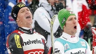 ☼ Hirscher vs Kostelic  Handshake completed quotthreaderquot affair quotin Schladming [upl. by Animehliw]