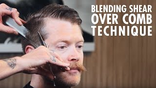 Mens Haircut Technique Blending Shear Over Comb [upl. by Claudetta125]