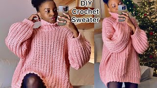 How To Crochet An Easy Ribbed Chunky Sweater  Knit Stitch crochet häkeln [upl. by Adrell326]