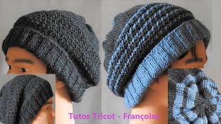 Tuto Tricot Bonnet Homme en 5 tailles  Bonnet Adulte Mixte tour tête 52545456565858606062 [upl. by Llerot]