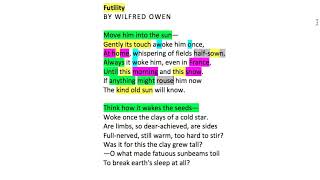 Brief Analysis  Futility By Wilfred Owen [upl. by Ennaylime]