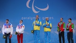 Mens 125km middle distance biathlon visually impared Victory Ceremony  Sochi 2014 Paralympics [upl. by Lairret]