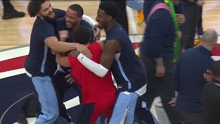 Tyus Jones embraced by ex Grizzlies teammates 🥺  NBA on ESPN [upl. by Yelrehs]