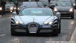 Bugatti Veyron LOr Blanc on the road in Paris  Start up and accelerate [upl. by Rufena]