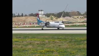 Luxair DHC Dash 8400 taxiing at MLALMML [upl. by Flanna]