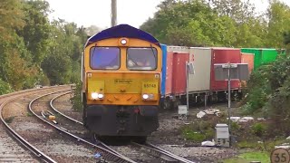 Felixstowe container freight trains passing through westerfield station 231023 [upl. by Alberta]