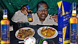 MUKBANG 🥃OFFICE CHOICE BLUE🥃 WHISKY🥃 amp MASALA PORK FISH 🐠 FRY AND KING CHILLI GOLD FLAKE EATING [upl. by Dorolisa103]