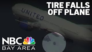 Watch Moment tire falls off United plane after takeoff from SFO [upl. by Gelb360]