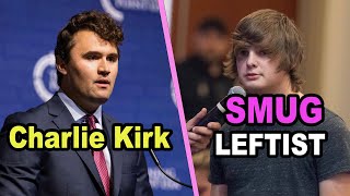 Charlie Kirk SCHOOLS Smug College Leftist full video [upl. by Raamaj39]