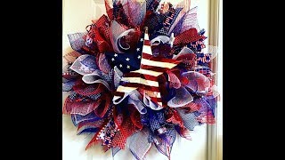 How to make a full sunburst July 4th wreath with a flag star Taped Version [upl. by Eninaej]