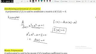 Annihilating Polynomial amp Monic Polynomial  Lecture 10 [upl. by Digdirb]