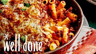 How To Make Classic Pastitsio Greek Baked Ziti Pasta Casserole  Recipe  Well Done [upl. by Aihsinat881]