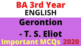 BA Objective Questions 2020 from Gerontion  poem by T S Eliot  MCQs [upl. by Niatsirk]