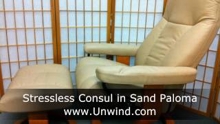 Stressless Consul Recliner by Ekornes Sand Paloma Leather Cherry Stained [upl. by Eltsryk609]