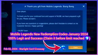 Mobile Legends Redeem code January 28 2024  MLBB Diamond code Today  Feb Starlight card giveaway [upl. by Cynthla351]