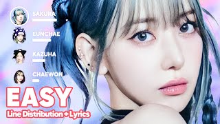 LE SSERAFIM  EASY Line Distribution  Lyrics Karaoke PATREON REQUESTED [upl. by Jemie900]