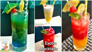 4 Exotic Mocktail Recipes  Non Alcoholic Mocktails  Party Drinks  Summer Special Drinks [upl. by Norraa850]