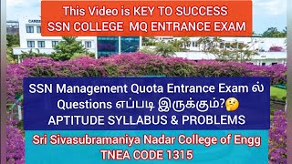 APTITUDE SYLLABUSSSN Management Quota Entrance ExamSri Sivasubramaniya Nadar College APTITUDE TEST [upl. by Walliw]