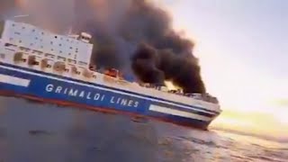 Blaze ravages Italian ferry off Greek coast [upl. by Ardella513]