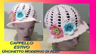 CAPPELLO ESTIVO FLORA TUTORIAL TUTTE LE TAGLIE uncinetto [upl. by Noed]