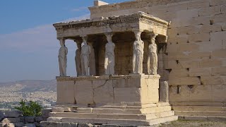 4K Caryatid of the Erechtheion Temple in front on the Acropolis Athens Greece [upl. by Rhody]