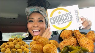 CHURCH’S Chicken Mukbang • Trying FRIED OKRA for the FIRST TIME [upl. by Hayidan]