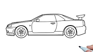 How to draw a NISSAN SKYLINE GTR R34 step by step [upl. by Columbus780]