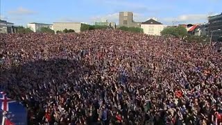 Iceland Fans Perform A Viking Clap To Welcome Home Players [upl. by Enelram]