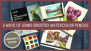 Brustro Watercolour Pencil of 24  Unboxing Review amp Swatch Test  3 Ways of Using WC Pencils [upl. by Alaj]