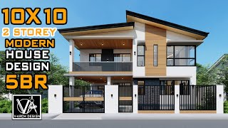 10X10 2 STOREY HOUSE DESIGN 100SQM 5 BEDROOM [upl. by Eiffe586]