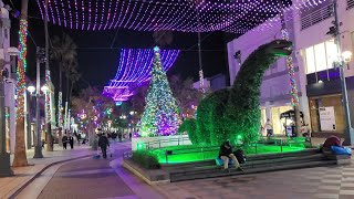 Christmas holiday walking tour of Third Street Promenade in downtown Santa Monica California [upl. by Nerred]