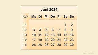 Kalender Juni 2024 [upl. by Neevan397]