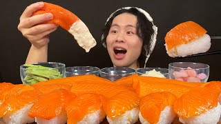 【ASMR】 サーモン1kg使ってお刺身とムチムチの寿司を食べる‼️【咀嚼音mukbang大食い】 [upl. by Bonns]