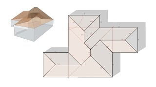 Resolución de Cubiertas 1  Faldones de Igual Pendiente y Aleros Horizontales a la misma altura [upl. by Ycram]