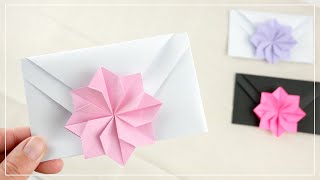 DIY Briefumschlag aus Papier falten  mit Origami Blume als Dekoration [upl. by Lenci]